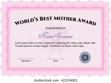 Worlds Best Mother Award Template Complex Stock Vector (Royalty Free ...