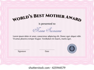 World's Best Mother Award Template. Customizable, Easy to edit and change colors. Complex background. Excellent design. 