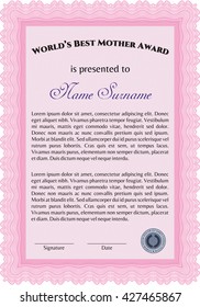 World's Best Mother Award Template. Excellent design. Customizable, Easy to edit and change colors. Complex background. 