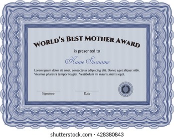 World's Best Mother Award Template. Customizable, Easy to edit and change colors. Excellent design. With complex background. 