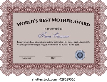 World's Best Mother Award Template. Customizable, Easy to edit and change colors. Excellent design. Complex background. 