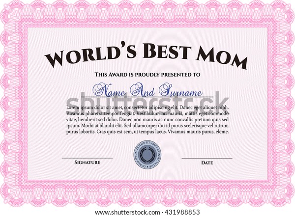 Worlds Best Mother Award Template Customizable Stock Vector (Royalty ...