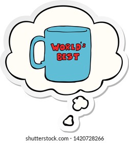 worlds best mug with thought bubble as a printed sticker