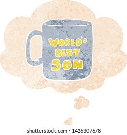 worlds best son mug with thought bubble in grunge distressed retro textured style