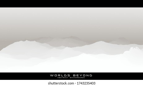 Worlds beyond abstract landscapes. Vector beautiful misty fog over mountain slopes. Abstract gradient eroded terrain surface background. Colorful waves.