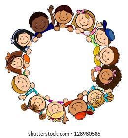 The world's children in a circle white background-single level-without the effects of transparency-EPS 8