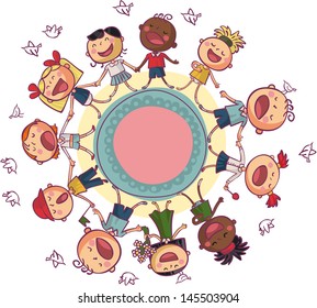 The world's children is dancing and singing in circle