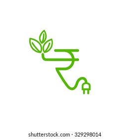 World's currency icons, Rupee, green power symbol, vector 