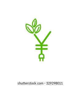 World's currency icons, Yuan,  green power symbol, vector 