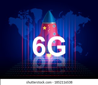 World's First 6G Satellite Rocket. Wireless Internet Wifi Connection. Global Network High Speed Innovation Connection. Technology Background. Vector EPS10