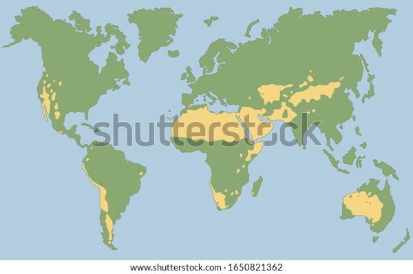 サハラ砂漠 ゴビ砂漠 カラハリ砂漠 アラビア砂漠 パタゴニア砂漠 グレートベイス砂漠など 世界最大の砂漠 黄色い砂漠の気候の地図 ベクターイラスト のベクター画像素材 ロイヤリティフリー