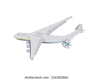 The world's largest jet transport aircraft. Ukrainian aircraft. Carrying capacity 250 tons. Foreshortened top view, flat image.