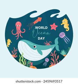 worlds ocean day flat illustration