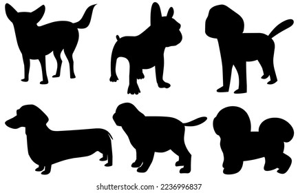 World's smallest dog silhouette collection. Pet symbol on white background.