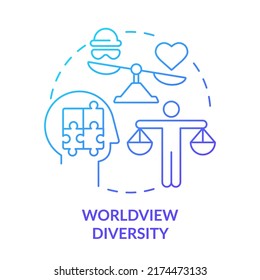 Worldview diversity blue gradient concept icon. Moral development abstract idea thin line illustration. Ethical values. Cultural mindset. Isolated outline drawing. Myriad Pro-Bold font used