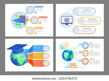 Worldwide access to educational sources infographic chart design template set. Abstract infochart kit with copy space. Instructional graphics with 3 step sequence. Visual data presentation