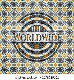 Worldwide arabic emblem background. Arabesque decoration.
