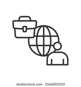 Worldwide B2C, icon in line design. Worldwide B2C, global marketplace, international business, customer network on white background vector. Worldwide B2C editable stroke icon