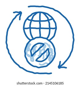 vector de icono de esbozo de prohibición mundial. Dibujo manual de la línea azul del doodle en el símbolo mundial de prohibición. ilustración de símbolo aislado