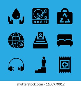 worldwide, bed, promotion, band aid, turntable, bag, headphones, ecology and selection vector icon. Simple icons set