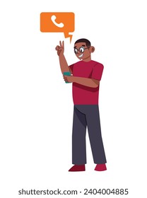 worldwide boy using phone communication illustration