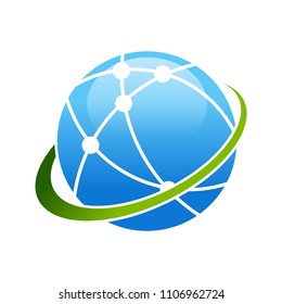 Worldwide Broadband Satellite Swoosh Symbol Logo Design