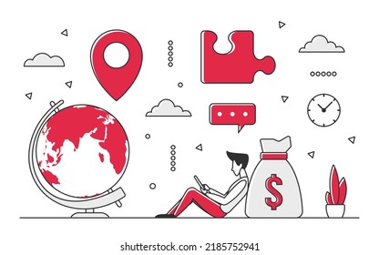 Worldwide business network and collaboration. Global entrepreneur partnership vector monocolor illustration