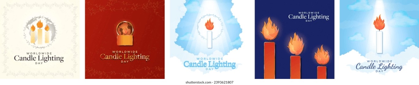 Worldwide Candle Lighting Day Poster Set Illustrations, celebrated on December. Worldwide Candle Lighting Day Greeting Card Templates. Vector Illustrations. EPS 10.