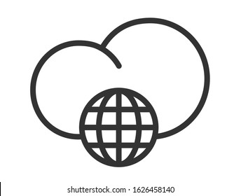 Worldwide cloud computing outline icon isolated on white background. Global network cloud computing, information and database vector icon for web, mobile apps and ui design