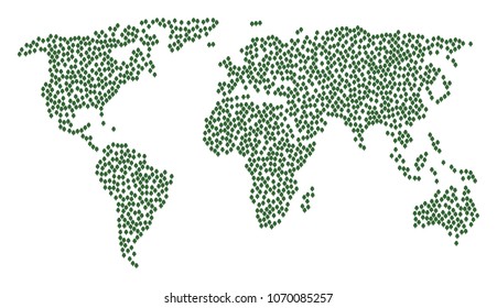 Worldwide collage map organized of opium poppy elements. Vector opium poppy scattered flat items are composed into mosaic world composition.