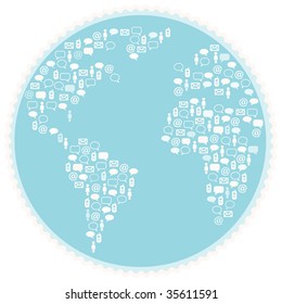Worldwide communication - A map of the world made by icons.