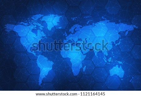 Worldwide communication. World map. Abstract global technology background. Vector illustration