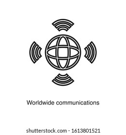 Worldwide communications icon vector on white background. Black icon illustration
