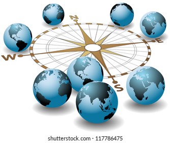 Worldwide compass points at worlds earth global directions