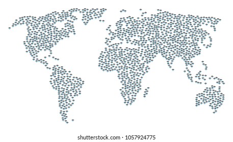 Worldwide composition map combined of alien invasion items. Vector alien invasion scattered flat elements are combined into mosaic international collage.