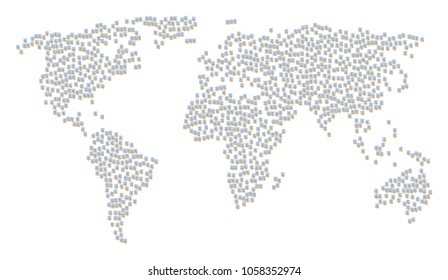 Worldwide composition map constructed of certificate design elements. Vector certificate scattered flat design elements are united into conceptual international collage.