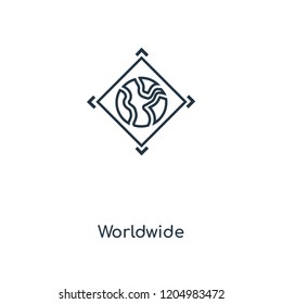 Weltweites Symbol für die Konzeptzeile. Linear Worldwide Konzept umrissen Symboldesign. Diese einfache Elementgrafik kann für Web- und mobile UI/UX verwendet werden.