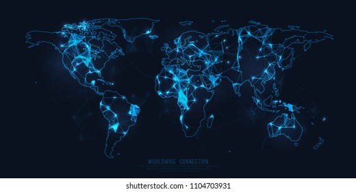 Worldwide connection. Digital world web map. Abstract network connection.
Vector business, technology illustration.
Futuristic earh. Plexus texture.