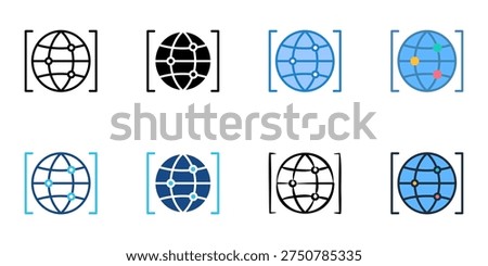 Worldwide Coverage icons set multiple style collection. Editable stroke 
