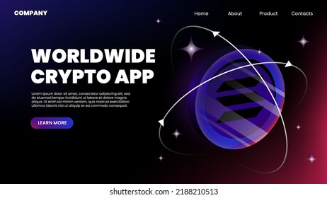 Worldwide Crypto App. Horizontal Landing Page Template. Vector illustration