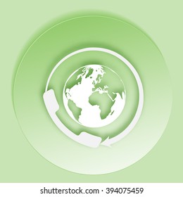 Worldwide customer support call-center. Flat vector stock icon