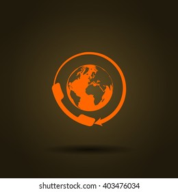 Worldwide customer support call-center. Flat vector stock icon