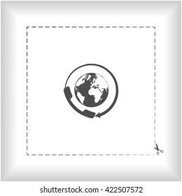 Worldwide customer support call-center. Flat vector stock icon