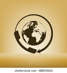 Worldwide customer support call-center. Flat vector stock icon
