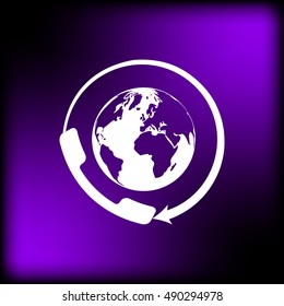 Worldwide customer support call-center. Flat vector stock icon