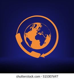Worldwide customer support call-center. Flat vector stock icon