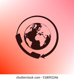Worldwide customer support call-center. Flat vector stock icon