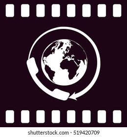 Worldwide customer support call-center. Flat vector stock icon