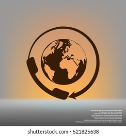 Worldwide customer support call-center. Flat vector stock icon