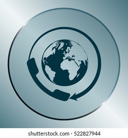 Worldwide customer support call-center. Flat vector stock icon